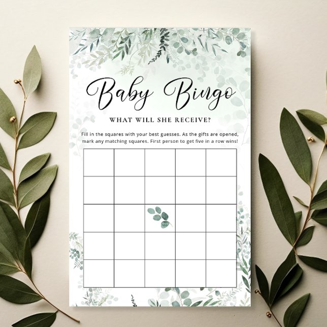 Lámina Greenery Eucalyptus Baby Bingo Game Card (Subido por el creador)
