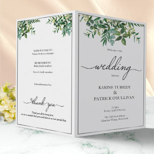 Lámina Greenery & silver wedding program, elegant font