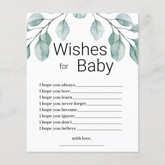 Lámina Greenery Wishes for Baby Shower Game (Anverso)