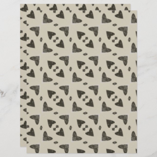 Lámina Grey Hearts Geometric Scrapbook Paper (Anverso / Reverso)