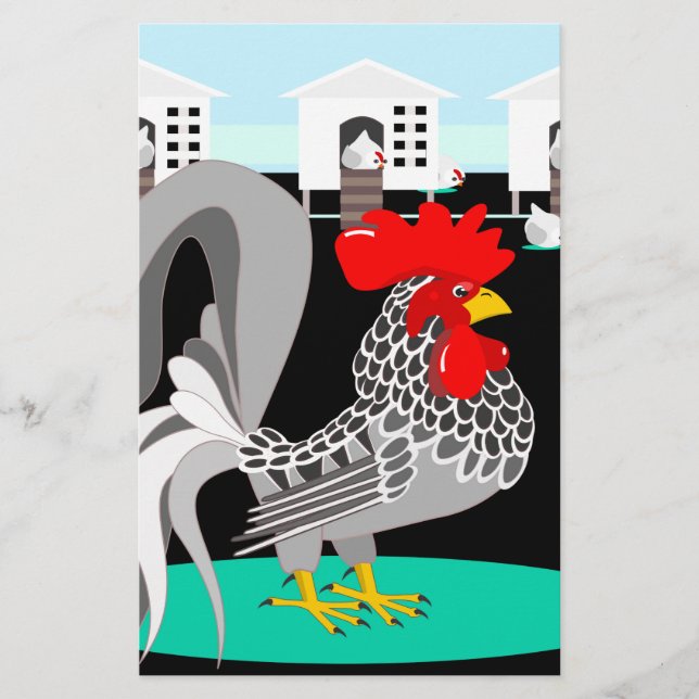 Lámina Gris rooster y gallinas (Anverso)