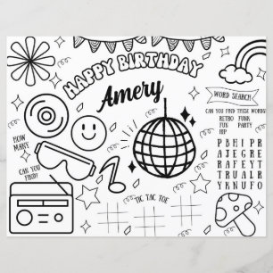 Lámina Groovy Coloring Pages Fiesta de cumpleaños retro