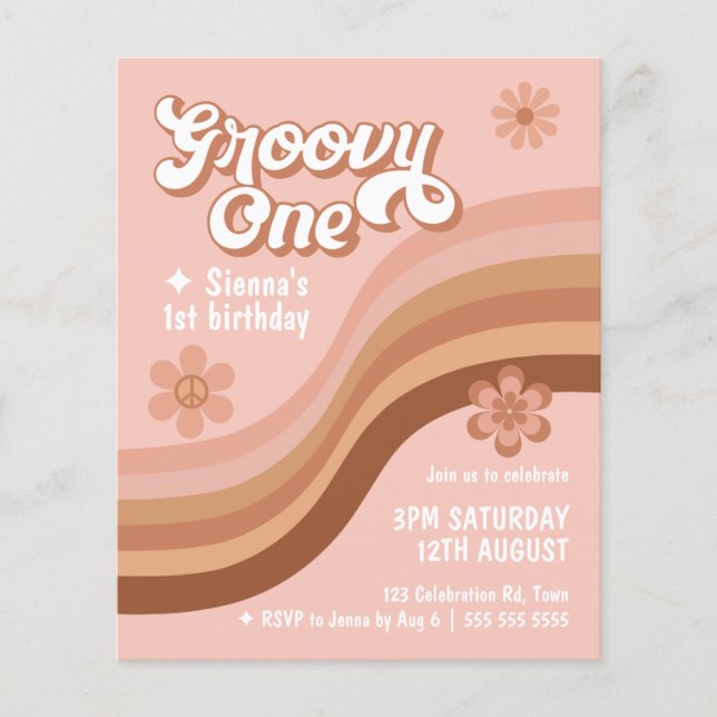 Lámina Groovy presupuesto Un retro Daisy Rosa Primer cump (Anverso)