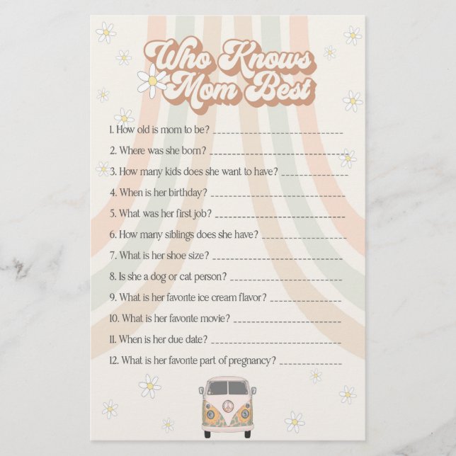 Lámina groovy retro baby ducha que conoce mejor juego a m (Anverso)