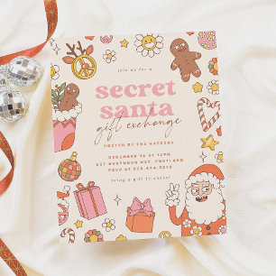 Lámina Groovy Secret Santa Retro Navidades Fiesta presupu