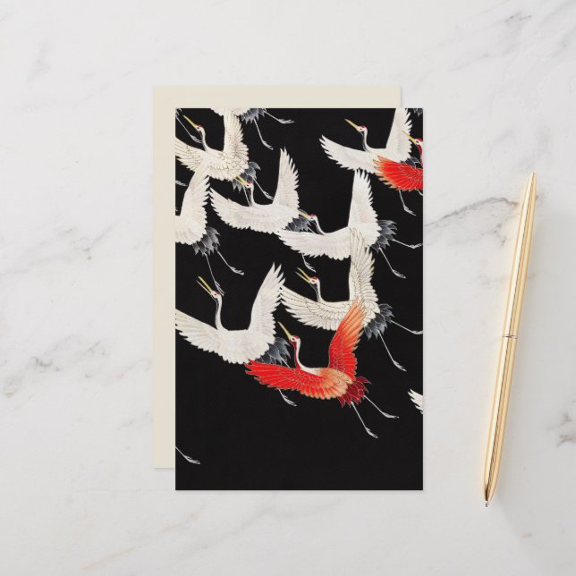 Lámina Grullas voladoras: Arte japonés de kimono con aves (Anverso/Reverso In Situ)