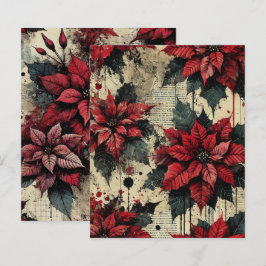 Lámina Grungy Floral Poinsettia Newsprint Scrapbook Paper