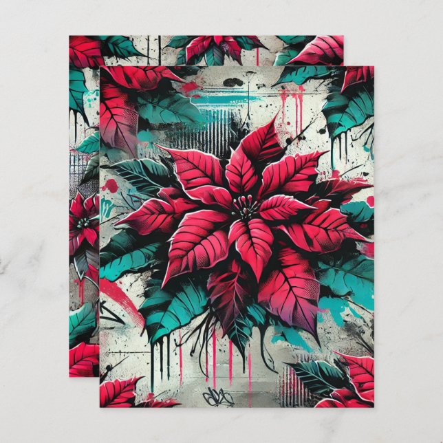 Lámina Grungy Florals Poinsettia Graffiti Scrapbook Paper (Anverso / Reverso)