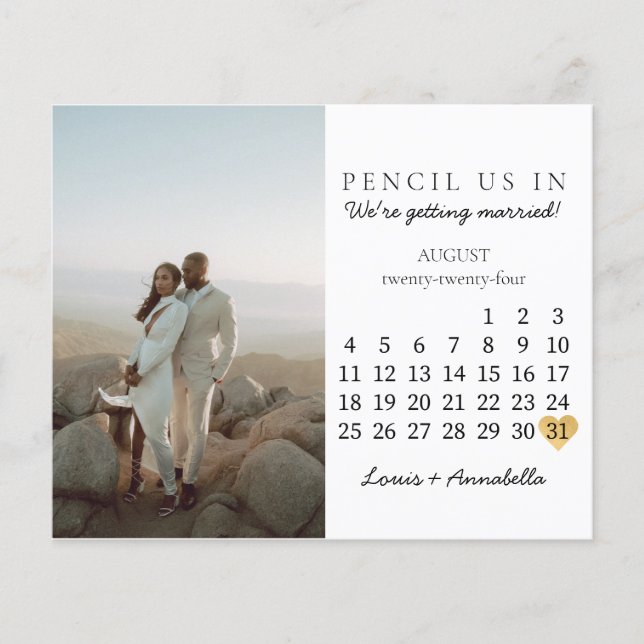 Lámina Guardar la fecha calendario Corazón agosto 2024 Me (Anverso)