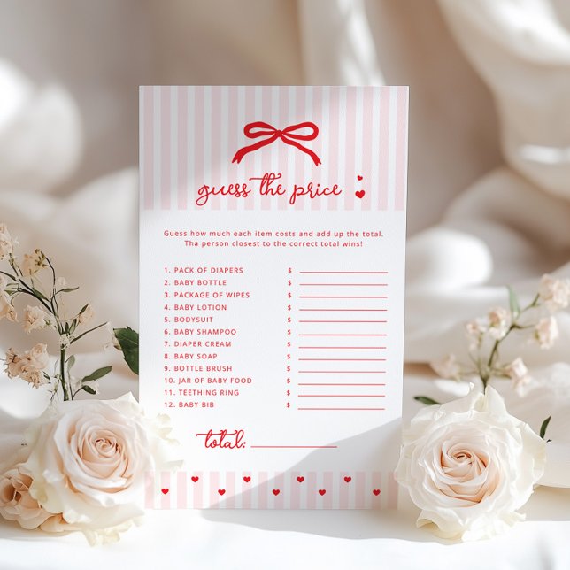 Lámina Guess the Price Valentinces Red Bow Baby Shower (Subido por el creador)