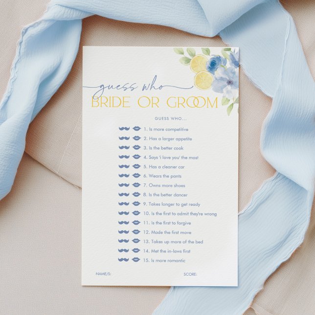 Lámina Guess who Bride or Groom Citrus Bridal Shower Game (Guess who bride or groom? Bridal Shower Game)