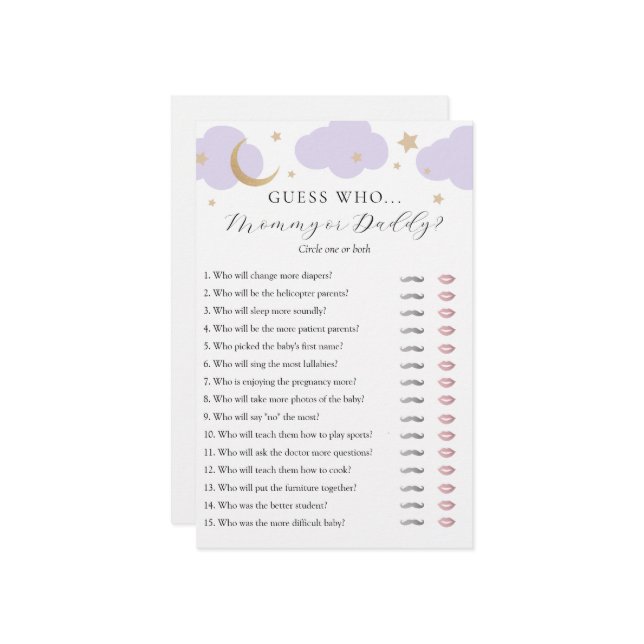 Lámina Guess Who Mommy or Daddy Baby Shower game card (Anverso/Reverso In Situ)