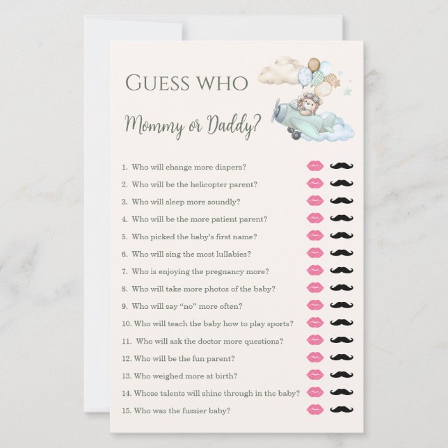 Lámina Guess Who Mommy or Daddy Game Bearly Wait Boy  (Anverso)