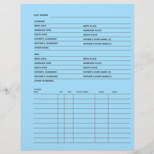 Lámina Guía de genealogía de registros de familia (Anverso)