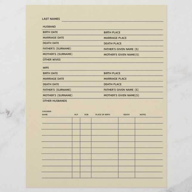 Lámina Guía de genealogía de registros de familia (Anverso)