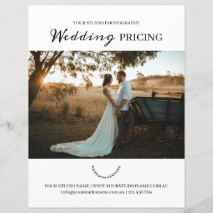 Lámina Guía de precios de lista de precios de boda fotogr
