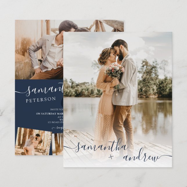 Lámina Guión azul marino moderno 5 fotos boda de presupue (Anverso / Reverso)