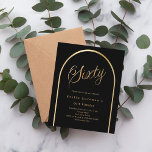 Lámina Guión de arco de oro negro invitación a cumplir 60<br><div class="desc">Una elegante invitación de cumpleaños número 60. Un fondo negro con un arco dorado en la parte delantera. 1 hoja = 1 borde impreso de invitación al borde.</div>