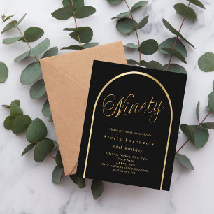 Lámina Guión de arco de oro negro invitación a cumplir 90