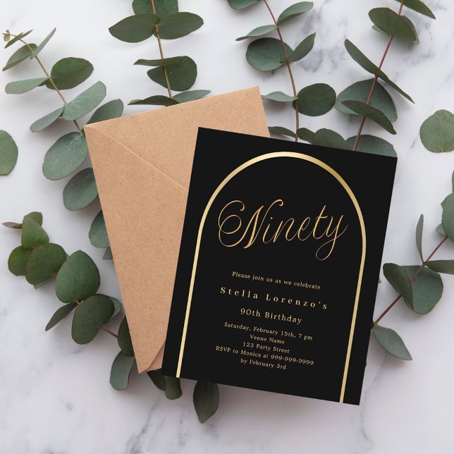 Lámina Guión de arco de oro negro invitación a cumplir 90 (Subido por el creador)