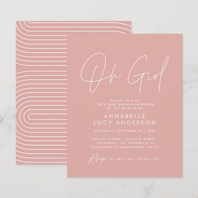 Lámina guión de baby shower de presupuesto oh chica rosa (Anverso / Reverso)