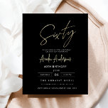 Lámina Guión de oro y negro 60 cumpleaños<br><div class="desc">¡Celebra el haber cumplido 60 con estilo con una invitación Minimalista de cumpleaños Black y Gold! Con elegantes acentos en negro y oro, elegante tipografía de guiones y un diseño limpio y moderno, esta invitación marca el tono para una sofisticada celebración. Ideal para cualquier tipo de evento, desde salones de...</div>