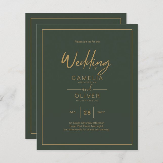 Lámina Guión de texto de oro del presupuesto Elegante mod (Anverso / Reverso)