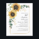 Lámina Guión del girasol del eucalipto 60 cumpleaños<br><div class="desc">Eucalyptus Sunflower Floral Script 60th Birthday Invitation puede personalizar fácilmente con los detalles de su fiesta haciendo clic en el botón "Personalizar". Con flores y vegetación amarillo brillante suculento con un marco geométrico de Relieve metalizado dorado y tipografía moderna</div>