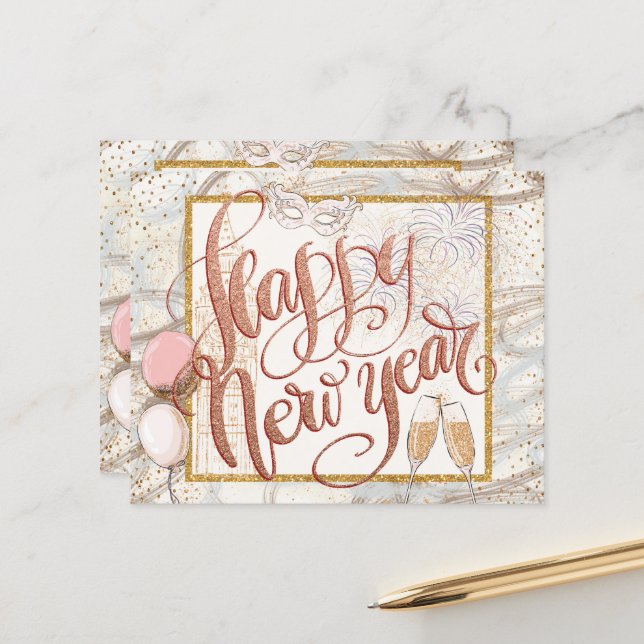 Lámina Guión del presupuesto Globos de champán Feliz Año  (Anverso/Reverso In Situ)