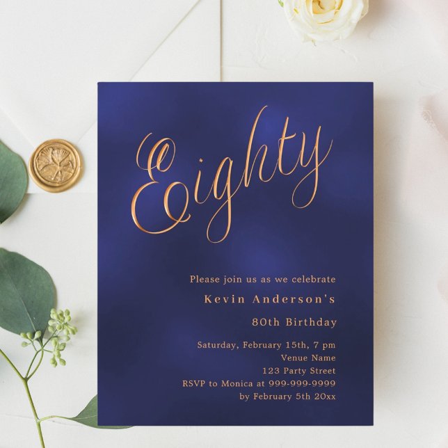 Lámina Guión dorado azul marino invitación a cumplir 80 a (Subido por el creador)