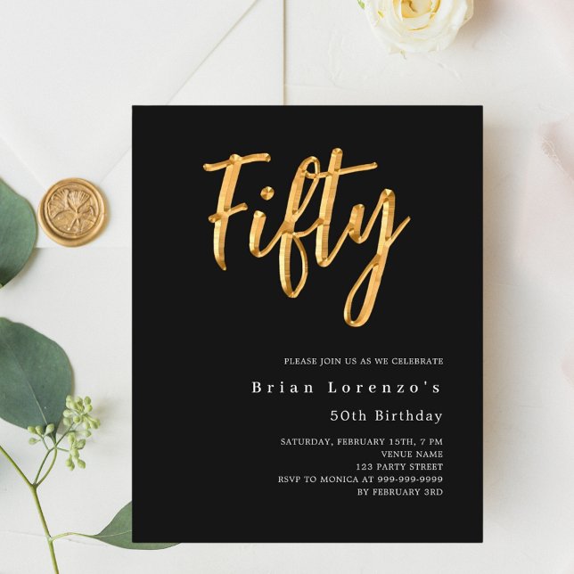 Lámina Guión dorado negro invitación a los 50 años (Subido por el creador)