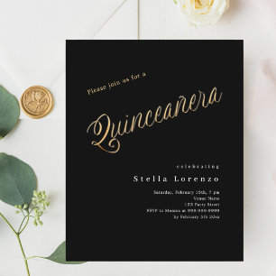 Lámina Guión dorado negro Invitación a Quinceanera