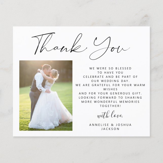 Lámina Guión elegante de presupuesto 2 fotos boda gracias (Anverso)