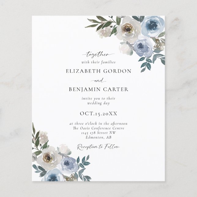 Lámina Guión floral elegante del Boda azul turbio del pre (Anverso)