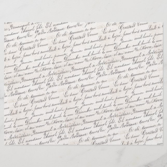 Lámina Guión manuscrito francés vintage Bordeaux Jardin (Anverso)