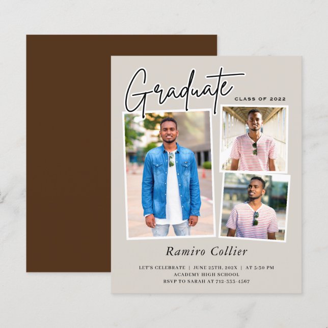 Lámina Guión moderno 3 Invitaciones a graduación de fotos (Anverso / Reverso)