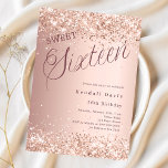Lámina Guión oro Rosa presupuesto moderno Invitación Swee<br><div class="desc">Una invitación moderna de Sweet 16. Fondo Subió de gradiente dorado y la palabra Dieciséis escrito con letras grandes. Decorado con chispas falsas,  confetti. Personalice y agregue un nombre y detalles del fiesta. 1 hoja = 1 borde impreso de invitación al borde.</div>