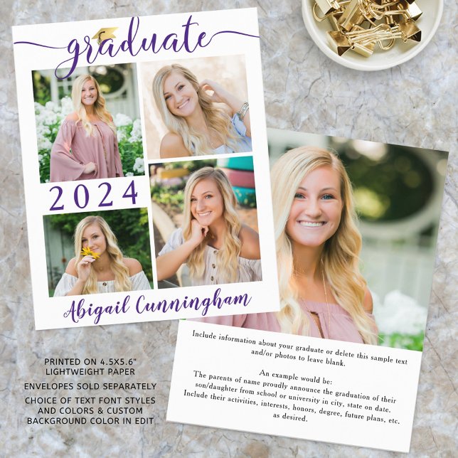 Lámina Guión púrpura de Invitación de graduado de presupu (Subido por el creador)