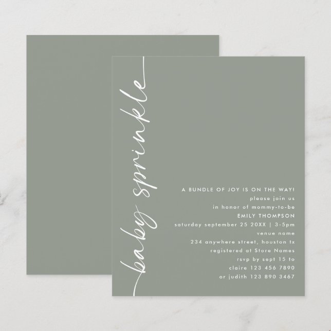 Lámina Guión rotado presupuesto Espoleta Baby Shower Sage (Anverso / Reverso)