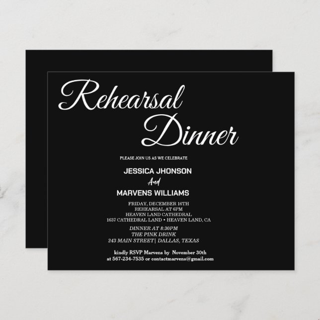 Lámina Guión simple ensayo de ensayo negro invitación a l (Anverso / Reverso)