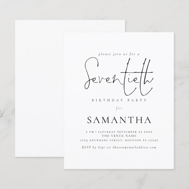 Lámina Guión simple presupuesto Invitación a fiesta de cu (Anverso / Reverso)