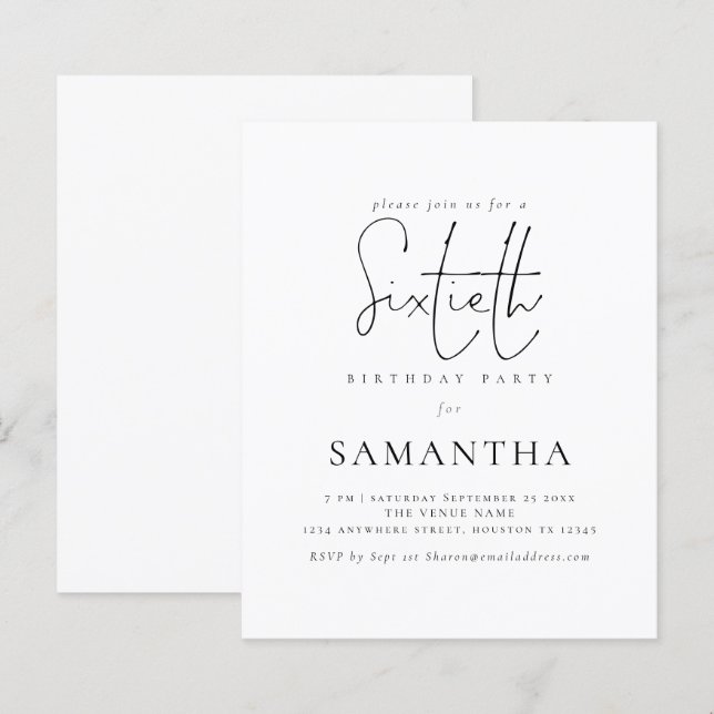 Lámina Guión simple presupuesto Invitación a fiesta de cu (Anverso / Reverso)