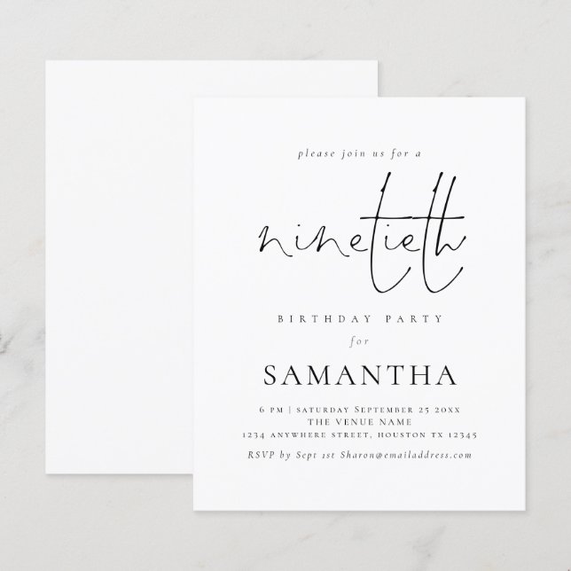 Lámina Guión simple presupuesto Invitación a fiesta de cu (Anverso / Reverso)