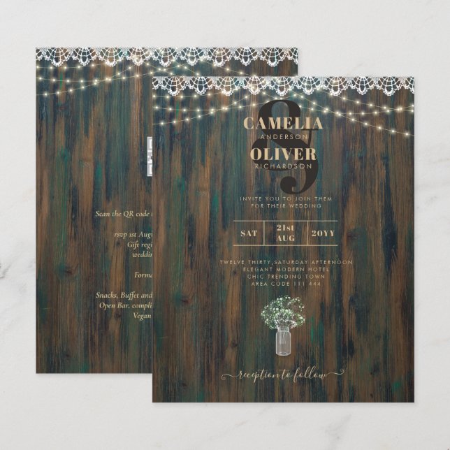 Lámina Gypsophila de encaje ruso enciende a Boda Mason Ja (Anverso / Reverso)