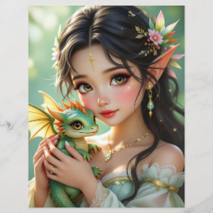 Lámina Hada Elfa Bonita & Dragón Álbum de Recortes