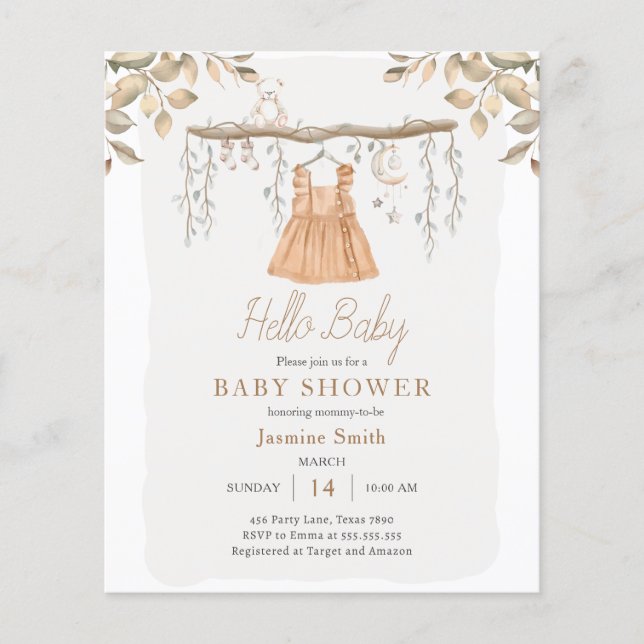 Lámina Hallo Baby Boho Clothes Chica Bohemian Baby Shower (Anverso)