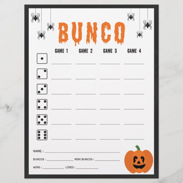 Lámina Halloween Celebración Bunco Game Score Card (Anverso)