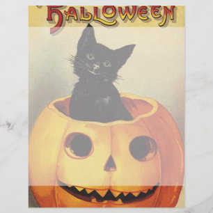 Lámina Halloween con moras de Ellen Clapsaddle, gato vint