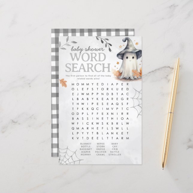 Lámina Halloween Ghost Baby Shower Word Search Game (Anverso/Reverso In Situ)