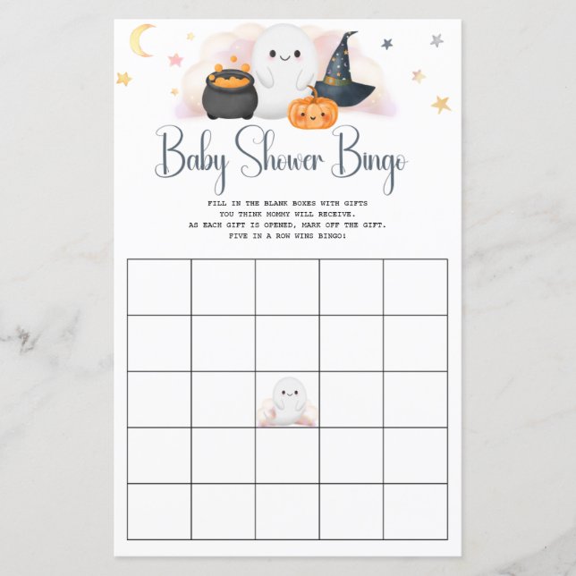 Lámina Halloween Little Boo Bingo Juego de Baby Shower (Anverso)